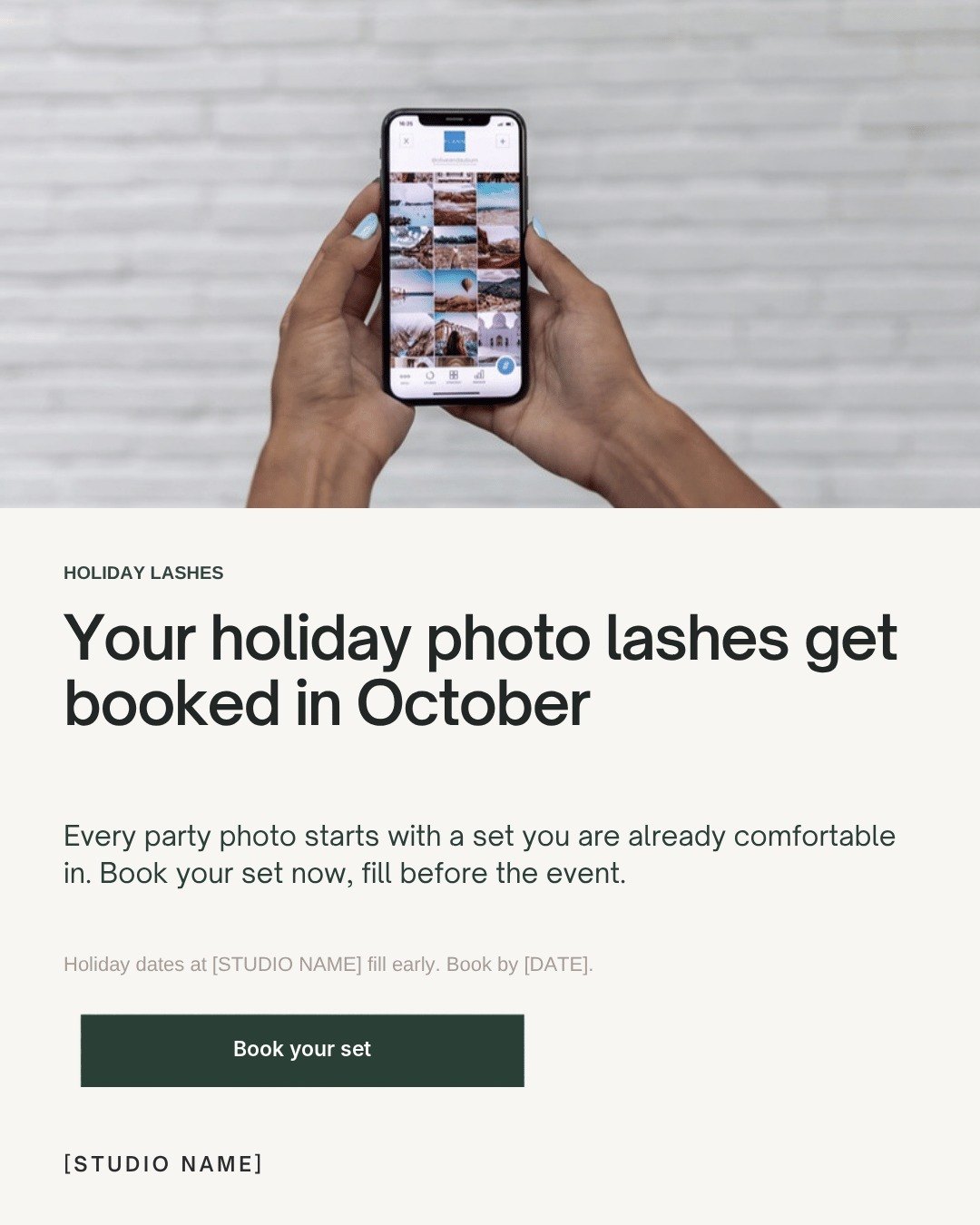 Lash, Brow & Esthetician Studio pack, sample Q4 Instagram post 2